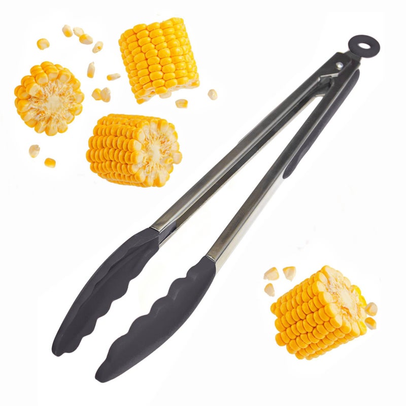StarPack Home StarPack Premium Silicone Kitchen Tongs 12Inch  Stainless Steel with NonStick Silicone Tips High Heat Resistant to 600F For Cooking Serving Grill BBQ  Salad Gray Black