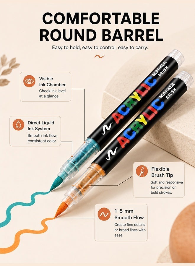 GuangNa 48-Color Acrylic Brush Marker Set with Rich Shades for Creative Projects - Image 4