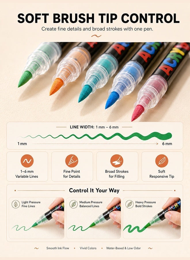 GuangNa 48-Color Acrylic Brush Marker Set with Rich Shades for Creative Projects - Image 2