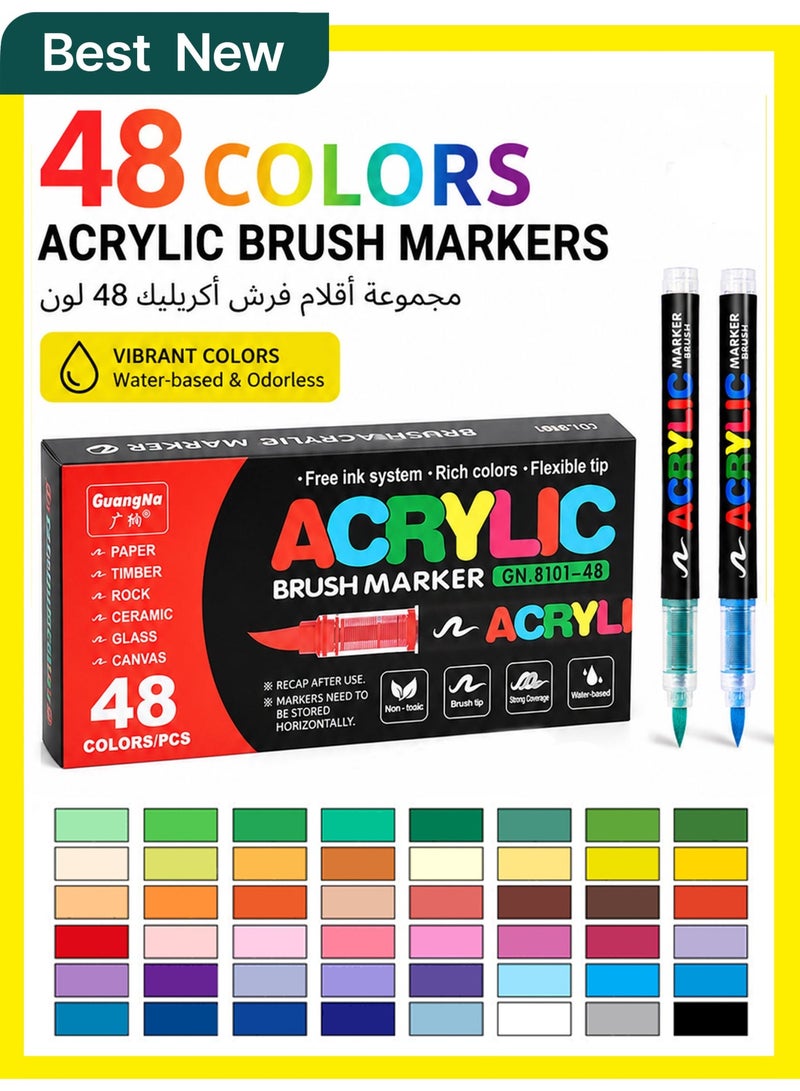GuangNa 48-Color Acrylic Brush Marker Set with Rich Shades for Creative Projects - Image 1