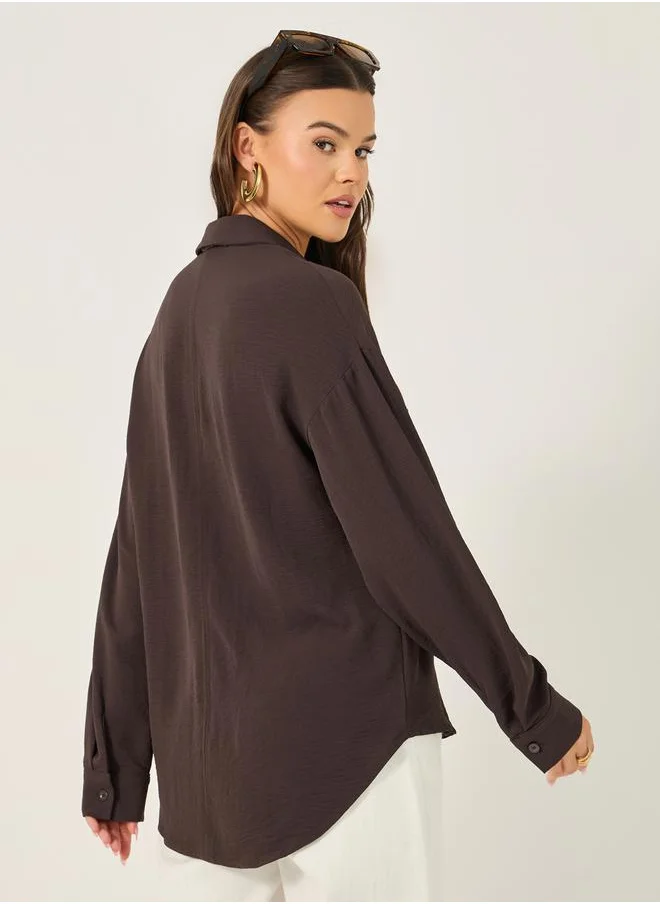 ستايلي Solid V Neck Blouse with Utility Pockets Detail