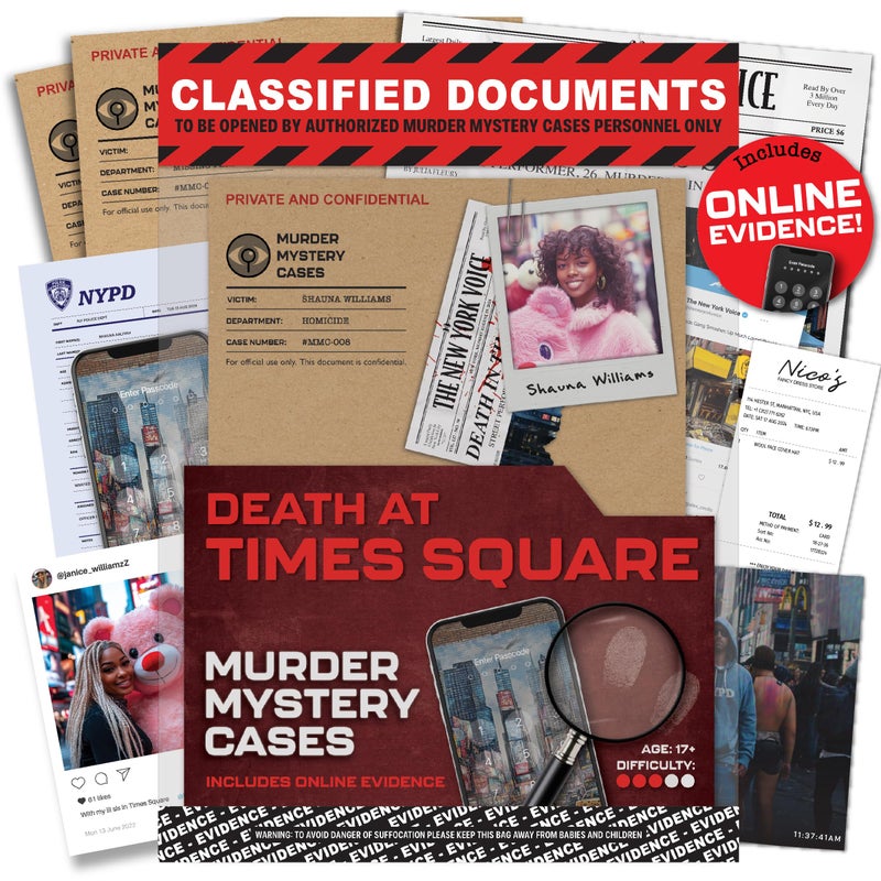 Lucky Egg MMC Death at Times Square Thrilling Murder Mystery Games for Adults in New York City 40 Evidence Pieces 150 Min Gameplay 35 Difficulty Cold Case Files Game for 110 Players - Image 3