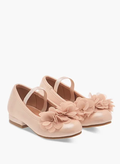 Flora Bella By Shoexpress Girls Flower Applique Ballerina Shoes with Elasticated Strap