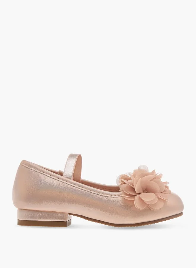 Flora Bella By Shoexpress Girls Flower Applique Ballerina Shoes with Elasticated Strap