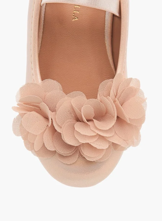 Flora Bella By Shoexpress Girls Flower Applique Ballerina Shoes with Elasticated Strap