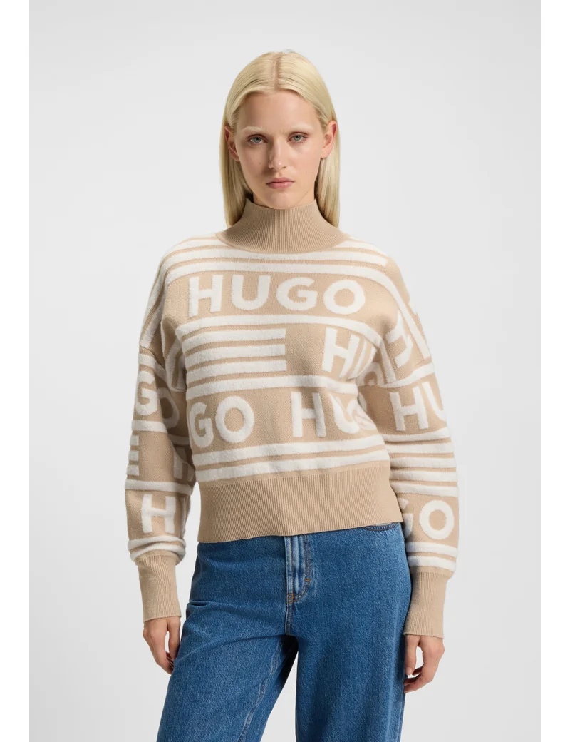 HUGO Logo-jacquard oversized-fit sweater with mock neckline