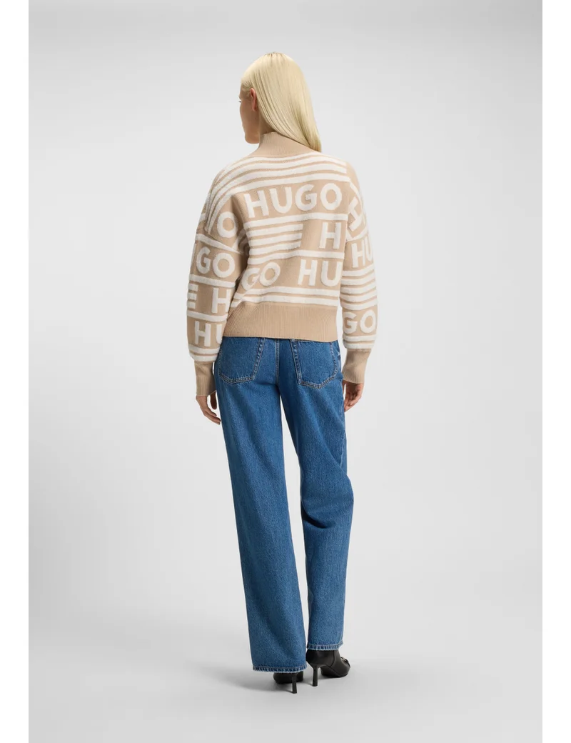 HUGO Logo-jacquard oversized-fit sweater with mock neckline