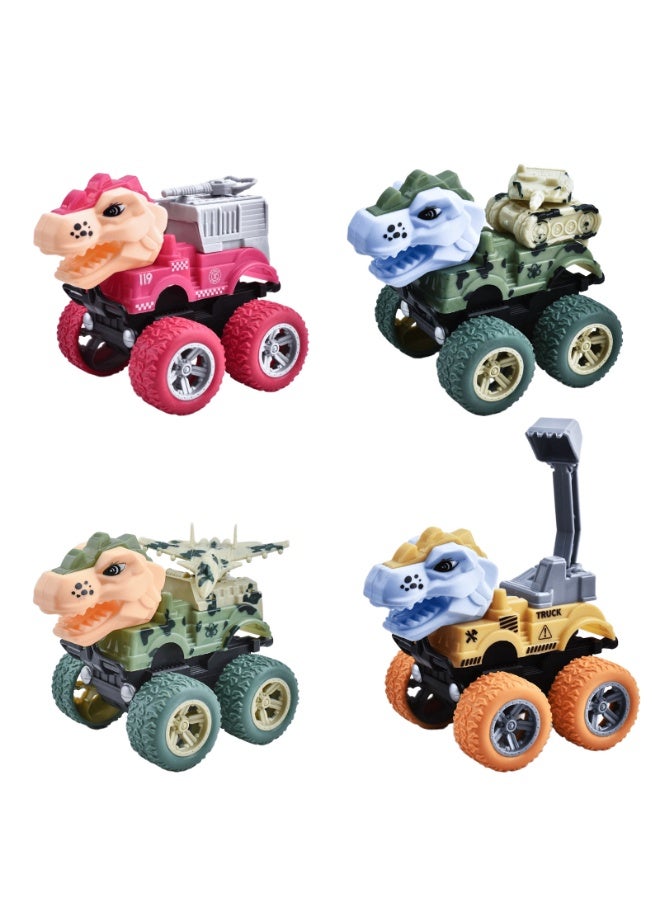 ACYYH Dinosaur Monster Trucks Toy Set, Pull Back Vehicles with Inertial Forward Movement, 4 Pack Colorful T-Rex Head Cars for Kids, 9x8x11cm - Image 1
