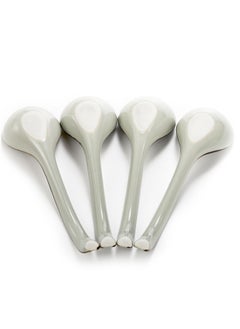 KASTWAVE 4 Pcs Asian Ceramic Soup Spoons, Chinese Soup Spoon, Japanese Ramen Spoon with Long Curved Handle, Porcelain Tablespoon, Kitchen Serving Spoon for Wonton, Dumpling RiceMiso, Noodles, Cereal  - Image 4