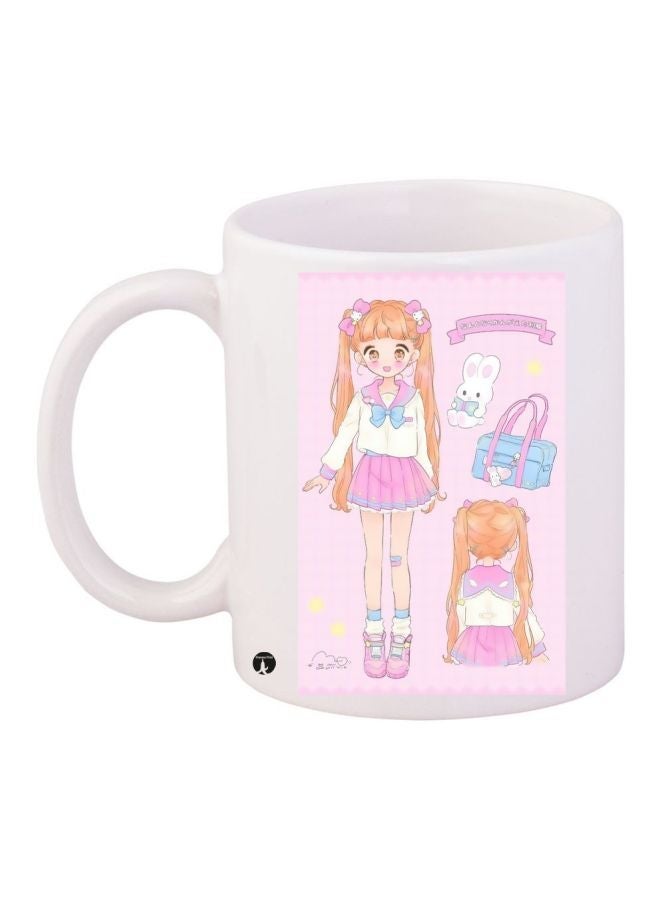 RYN Anime Girl Printed Coffee Mug White/Pink/Blue 11ounce