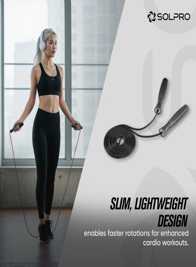 Solpro Ascend Adjustable Jump Rope Skipping Rope for men, women, kids, athletes | Unisex, Tangle-Free, Non-Slip, Durable | Ideal for fitness, cardio, agility & gym workouts. (Black) - Image 2