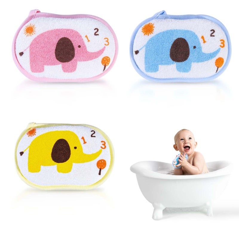 OBTANIM Baby Bath Sponge Soft Foam Scrubber Natural Sponge for Bathing, Shower Scrubber Body Sponge for Kids/Babies/Men/Women, Set of 3 - Image 1