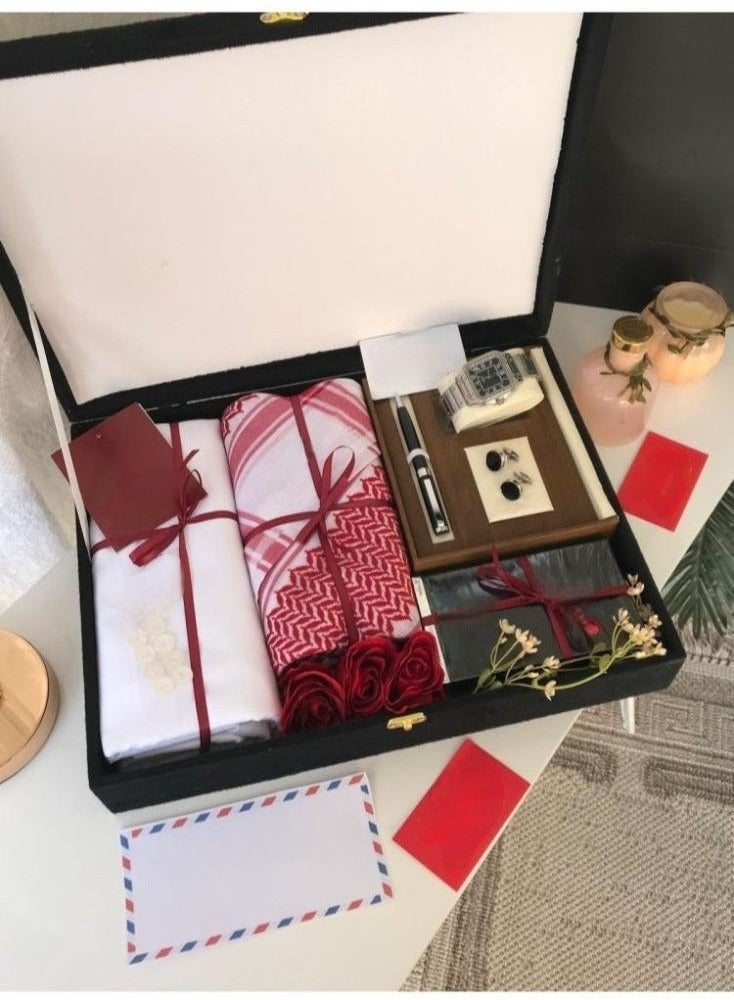 Luxury Men's Gift Set - Elegant Shemagh, Thobe & Accessories Box 