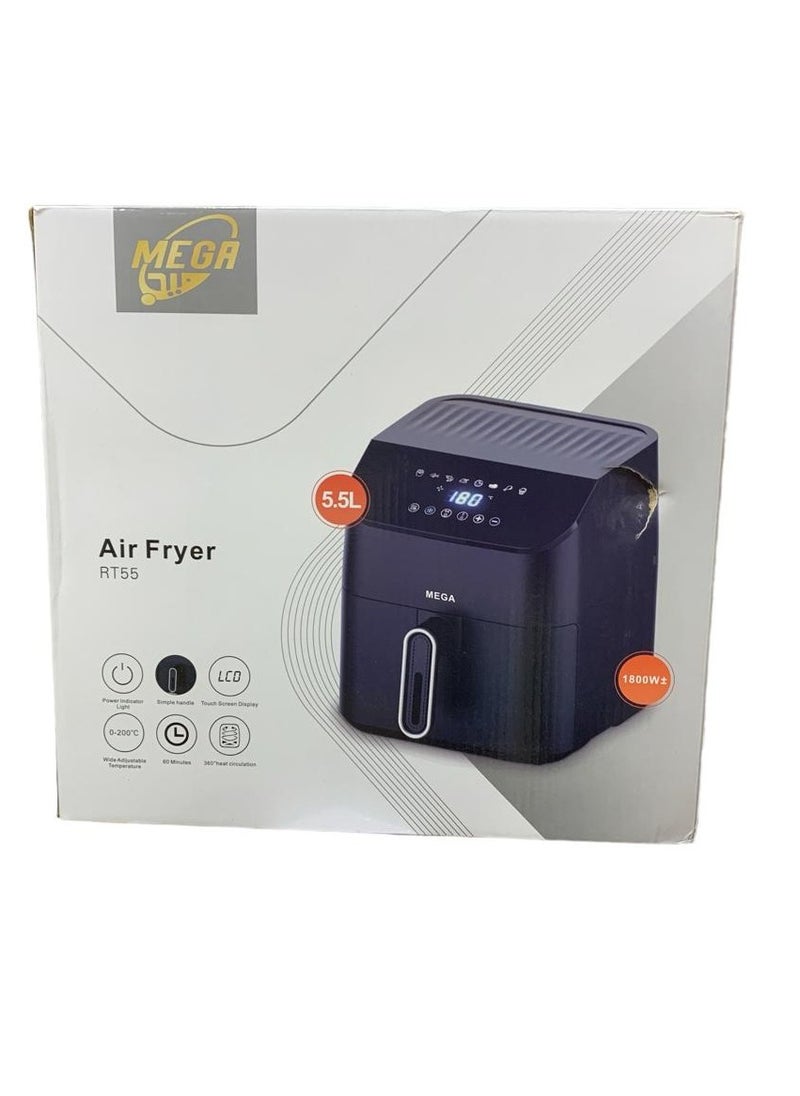 MEGA - Mega RT-55 Oilless Air Fryer, 5.5 Liter, 1800 Watt, Black - Image 1