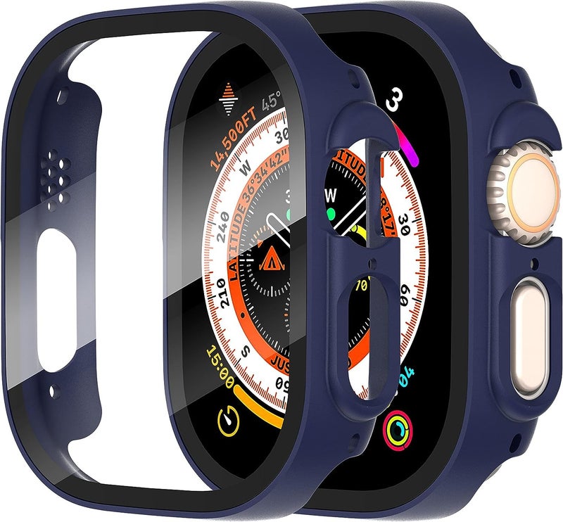 NEXT STORE Apple Watch Ultra 49mm Tempered Glass Screen Protector, Ultra-Thin Hard PC Case, Shockproof All-Around Protective Cover, Blue - Image 2