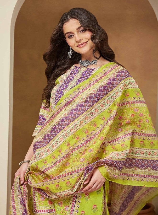 جاناسيا طقم قميص نسائي من جاناسيا، أخضر اللون، مصنوع من مزيج القطن، مطبوع عليه زهور، بنمط باكستاني مستقيم (JAC25ST02977-XL) - Image 3