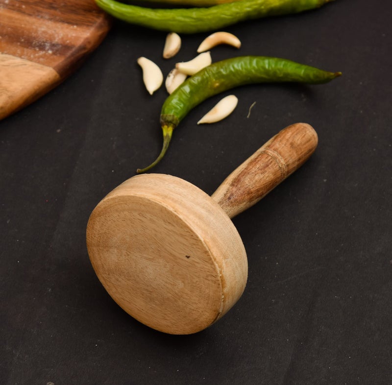 OGGN Handmade Mango Wood Kitchen Tool, Hand Masher, Roti Sekni/Sekhni, Wooden Chapati Press, Traditional Roti Fluffer for Cooking, Easy to Use, Perfect for Fluffy Paranthas (5X3 Inches) - Image 1