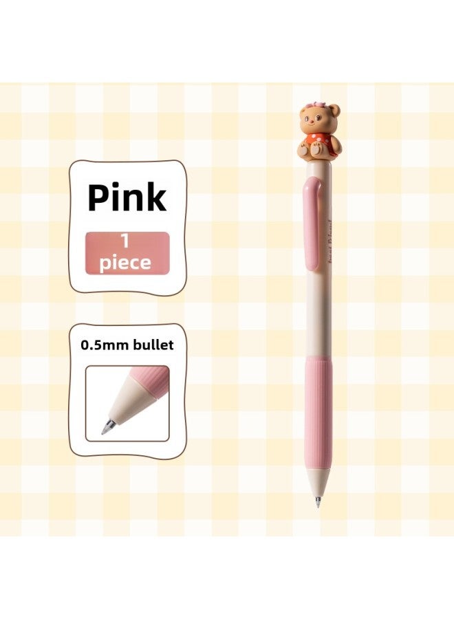 Deli Butter Bear Joint Gel Pen Student Stationery Zhen Shun Slip Ink Press High Color Value Cute-Color:Hy004 [butter Bear Cute Pen] Pink 1 Piece  - Image 1