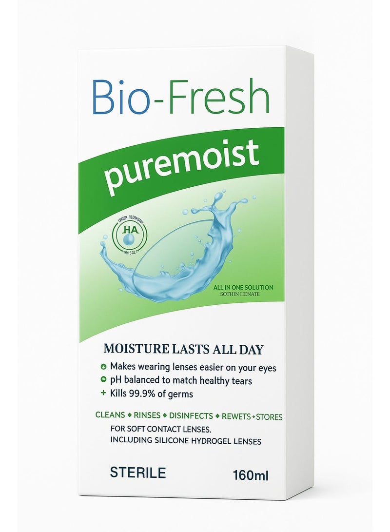 Bio-Fresh Puremoist Contact Lens Solution Cleans, Disinfects, Stores, Rinses & Rewets – 160 ml