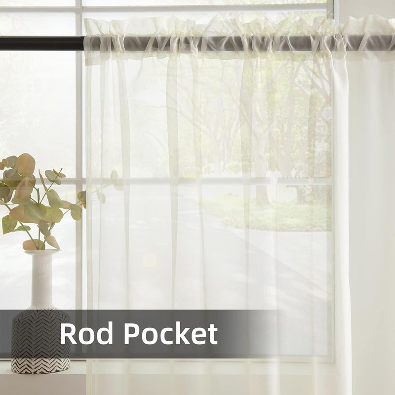 youleyar Solid Sheer Rod Pocket Curtain Voile Draperies 2 Panels Ivory Beige Black Grey Coffee 60 Inch Width 84 Inch Long 1 Pair for Kitchen Bedroom Children Living Room Yard(Ivory 60Wx84L) - Image 3
