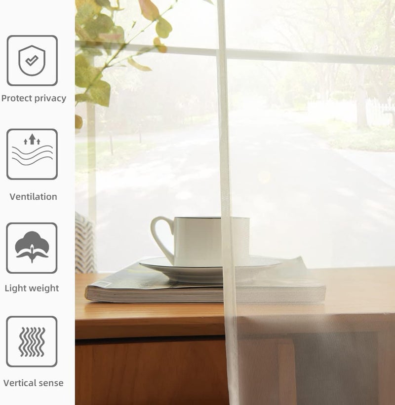 youleyar Solid Sheer Rod Pocket Curtain Voile Draperies 2 Panels Ivory Beige Black Grey Coffee 60 Inch Width 84 Inch Long 1 Pair for Kitchen Bedroom Children Living Room Yard(Ivory 60Wx84L) - Image 5