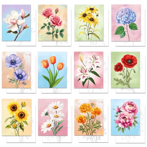 GLASSWINDS 12Pcs 8 x 10 Inch Pre Drawn Canvas to Paint for Adults, Pre Printed Canvases for Painting, Prepare Printed Canvas Set Sip and Paint Kit for Paints Party Favors(Flower) - Image 1