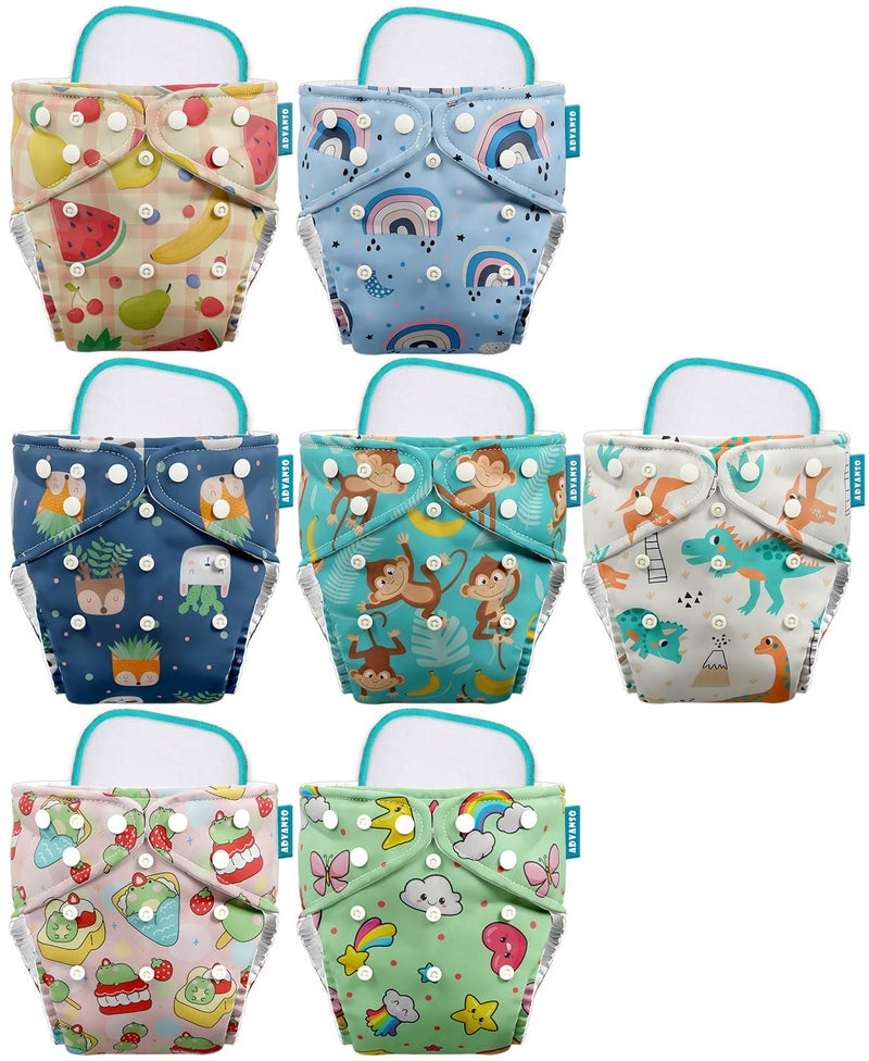 Advanso Leakage Proof cloth diapers for babies, high absorbent 7 reusable diaper 7 insert pad combo pack washable cloth diaper free size 5-18kg adjustable pocket cover P49 - Image 1