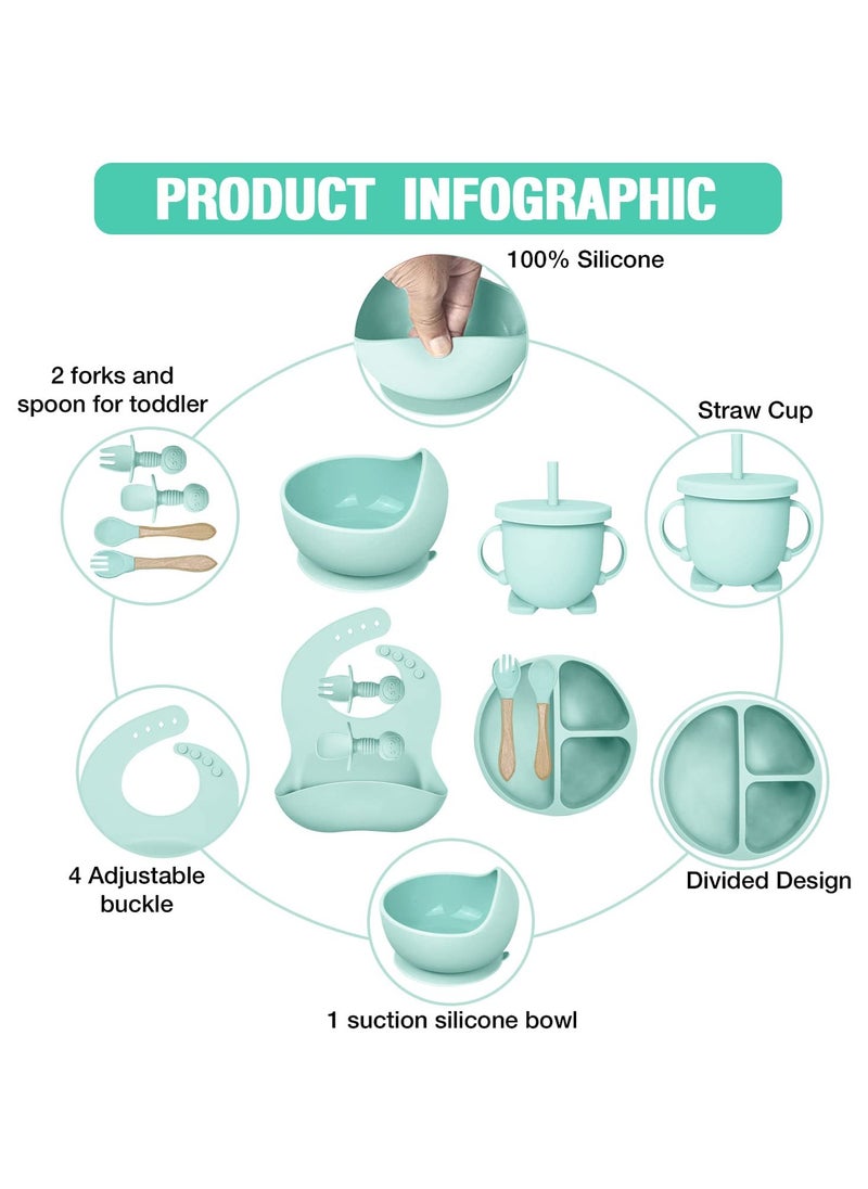 iMissiu Baby Feeding Set 9 Piece, Baby Led Weaning Utensils Set Includes Suction Bowl and Plate, Baby Spoon and Fork, Sippy Cup with Straw and Lid, Baby Feeding Supplies  - Image 2