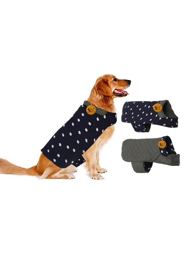 Sage Square 2 In 1 Premium Reversible Double Side Dog Coat, Ultra Warm Windproof Winter, Thicker Fleece Jacket For Cold Weather (Navy Blue And Grey) (Xlarge) (28 Inches) - Image 1