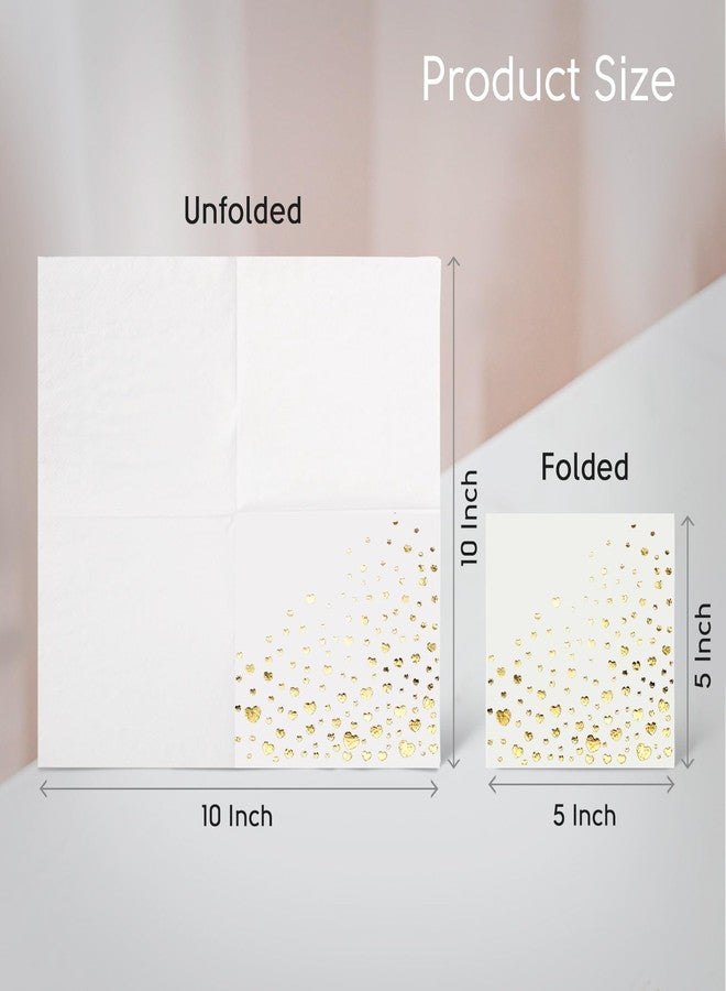 The Essential Concierge Stylish Heart Cocktail Napkins, 100 Pack Valentine Cocktail Napkins, 5x5 Inch Gold Cocktail Napkins, 3-Ply Heart Napkins, Disposable Engagement Party Napkins, Disposable Gold Paper Cocktail Napkins - Image 3