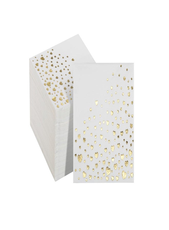 The Essential Concierge Stylish Heart Cocktail Napkins, 100 Pack Valentine Cocktail Napkins, 5x5 Inch Gold Cocktail Napkins, 3-Ply Heart Napkins, Disposable Engagement Party Napkins, Disposable Gold Paper Cocktail Napkins - Image 1
