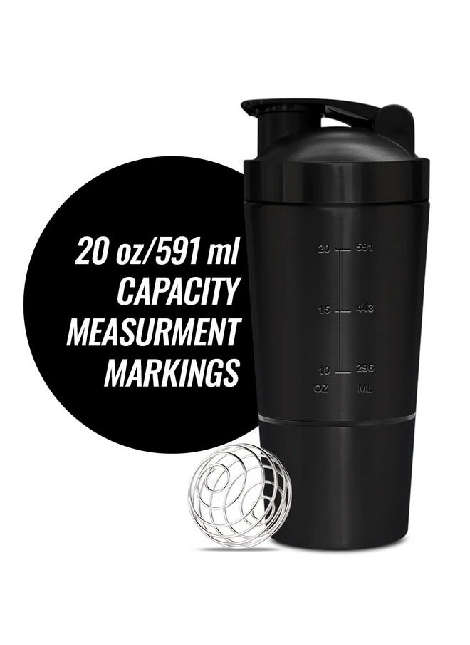 MuscleXP Gym Shaker Classic Xp Mixer Stainless Steel Shaker Blender With Storage, 100% Leakproof Guarantee, 591 Ml + 200Ml For Protein, Pre Workout And Bcaas, Bpa Free Material + Spring Ball (Black)  - Image 4