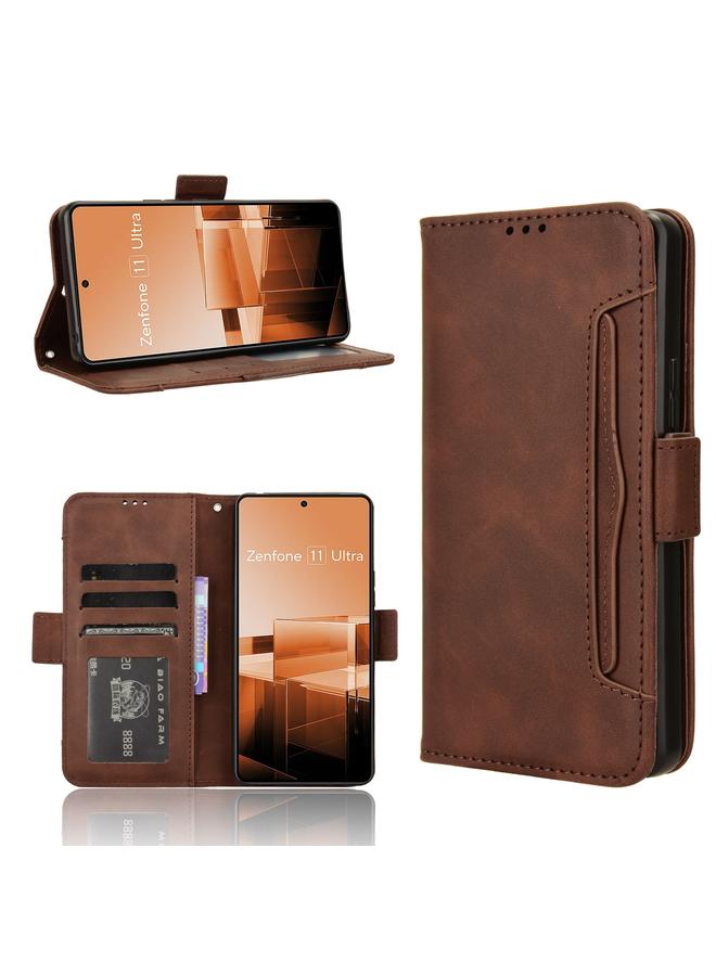 Green Tiger For Asus Zenfone 11 Ultra Skin Feel Calf Texture Card Slots Leather Phone Case(Brown)