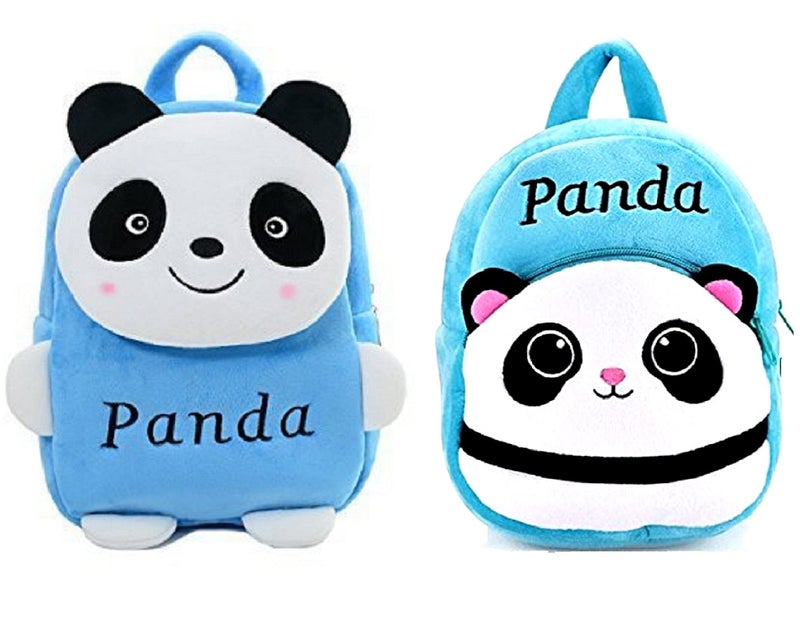 blue tree Kid's Soft Velvet Cartoon School Plush Backpack,Mini Bag,Travel Bag for Baby Boy/Girl (Old Blue Panda & New Blue Panda) - Image 1