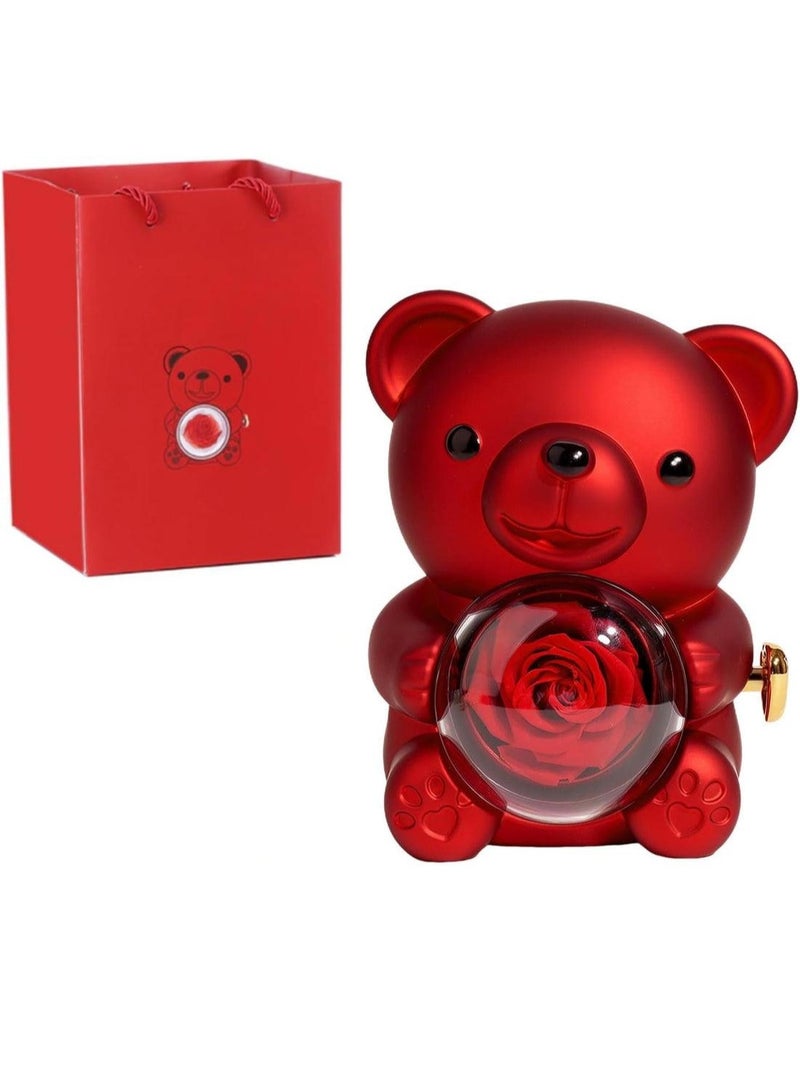 عام هدية على شكل دب يحمل وردة داخل كرة شفافة - تصميم فاخر ومثالي كهدية رومانسية - Image 1