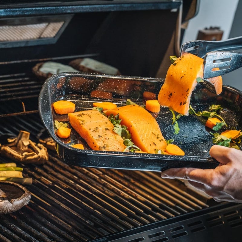 Granite Ware 3 piece multiuse set. Enameled steel bake, broiler pan, and grill with rack. Versatile for oven and direct fire cooking. Resists up to 932°F. - Image 5