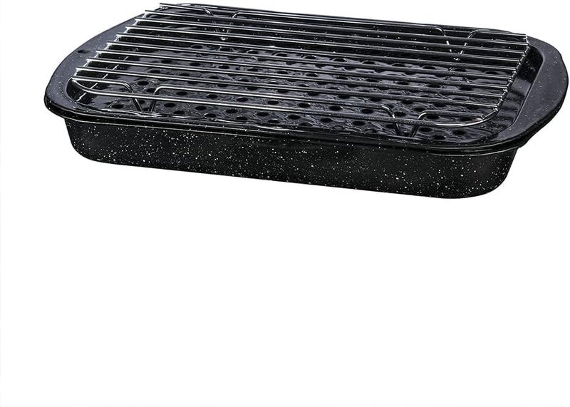 Granite Ware 3 piece multiuse set. Enameled steel bake, broiler pan, and grill with rack. Versatile for oven and direct fire cooking. Resists up to 932°F. - Image 4