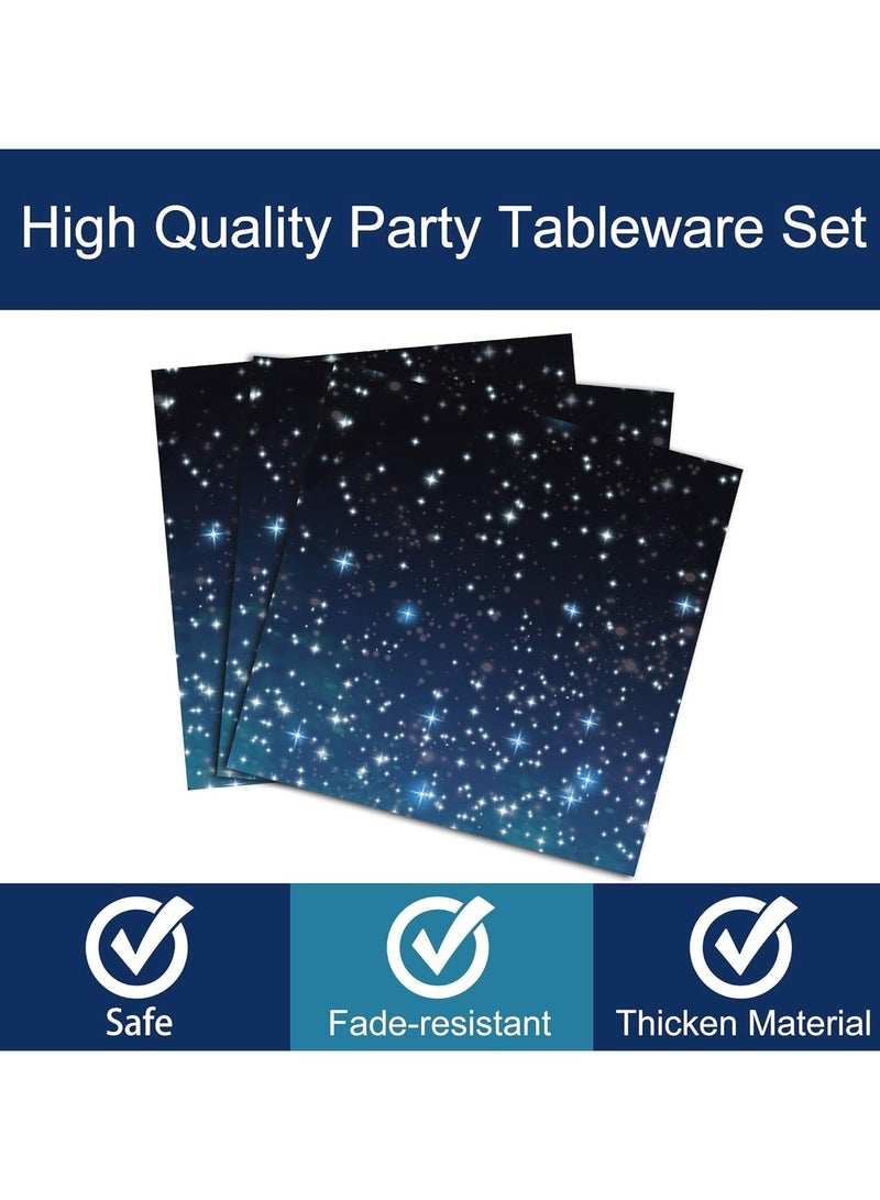 96 Pcs Galaxy Party Starry Night Supplies Tableware Set, Outer Space Theme Birthday Star Party Table Decorations Solar System Paper Plates Napkins Forks for 24 Guests - Image 2