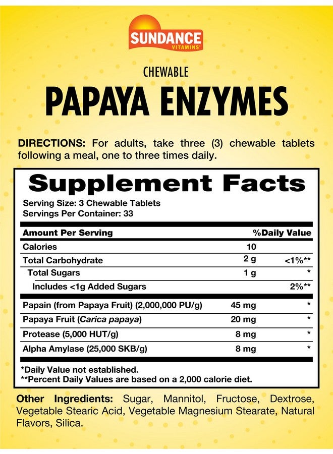 Sundance Papaya Enzymes | 100 Chewable Tablets | Natural Tropical Flavor | Vegetarian, Non-GMO and Gluten Free Supplement - Image 2