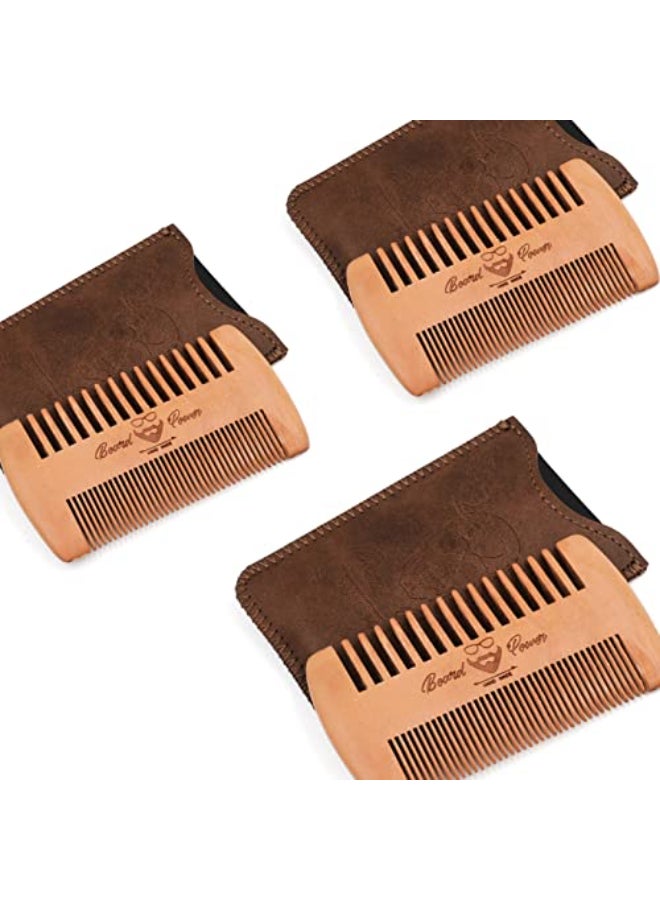 Menesia Wooden Beard Combs with Cases Fine Coarse Teeth Pocket Comb for Beards Mustaches Hair Brown Skull Design - Image 3