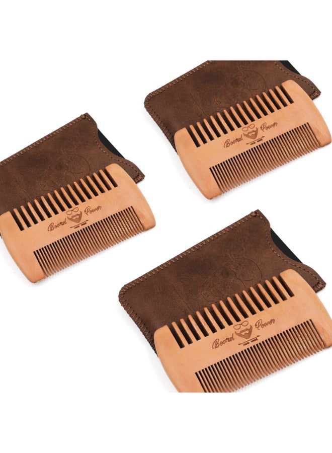 Menesia Wooden Beard Combs with Cases Fine Coarse Teeth Pocket Comb for Beards Mustaches Hair Brown Skull Design - Image 4