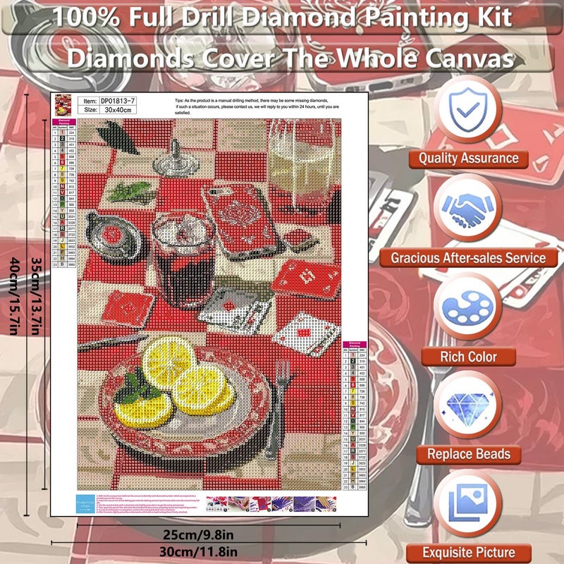 KICHANG Vintage Poker Diamond Art Kits for Adults Beginner,Red DIY Modern Diamond Painting 5D Round Full Drill Diamond Dots Gem Art Crafts with Tools,Funny Crafts for Home Wall Decor&Gift-12x16in - Image 2