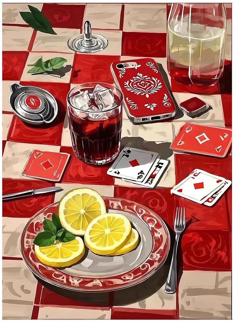 KICHANG Vintage Poker Diamond Art Kits for Adults Beginner,Red DIY Modern Diamond Painting 5D Round Full Drill Diamond Dots Gem Art Crafts with Tools,Funny Crafts for Home Wall Decor&Gift-12x16in - Image 1