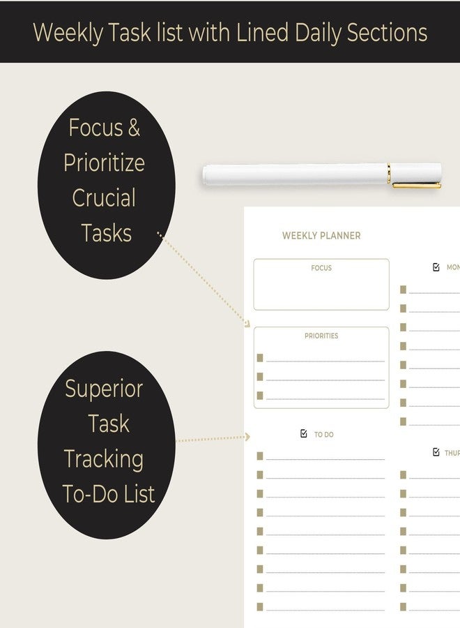 BLU MONACO | Undated Weekly Planner Notepad | Gold Edge Desk Pad 8.5 x 11 with Tear Off Sheets | Weekly Planner with To Do List for Work Desk Organization - Image 5
