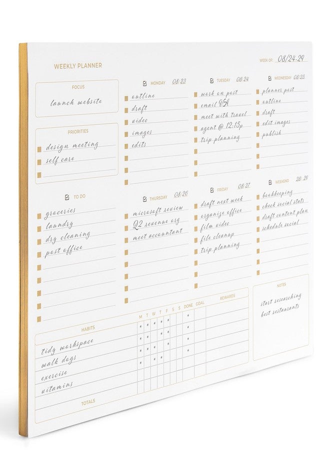 BLU MONACO | Undated Weekly Planner Notepad | Gold Edge Desk Pad 8.5 x 11 with Tear Off Sheets | Weekly Planner with To Do List for Work Desk Organization - Image 1