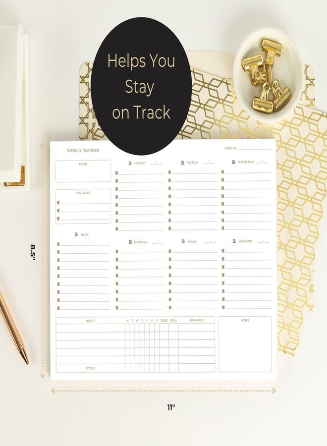 BLU MONACO | Undated Weekly Planner Notepad | Gold Edge Desk Pad 8.5 x 11 with Tear Off Sheets | Weekly Planner with To Do List for Work Desk Organization - Image 2