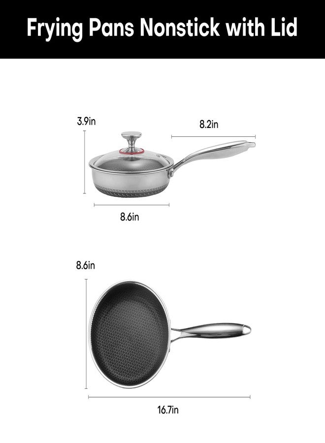 Lazycorner Non Stick Frying Pans Skillet with Lid, 8 Inch Stainless Steel Kitchen Cookware Pot, Non toxic Healthy Induction Compatible PFAS PTFE PFOA PFOS FreeCompatible PFAS PTFE PFOA PFOS Free - Image 5