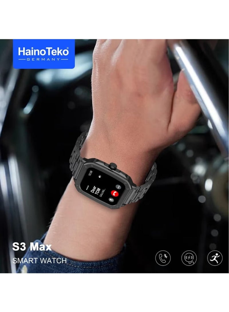 Haino Teko S3 Max Smart Watch with 2 Set Strap, Dial Case & Wireless Charger for Men & Boys – Stylish Black Design, Fitness Tracker, Heart Rate Monitor, Sleep Tracking, Waterproof, Long Battery Life, Compatible with iOS & Android - Image 1