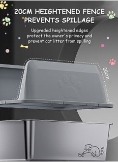 Kidle Large Stainless Steel Cat Litter Box with Litter Scoop Cat Toilet Cat Litter Tray High Wall Side Shell Non-Sticky Anti Splashing and Easy Clean  - Image 2