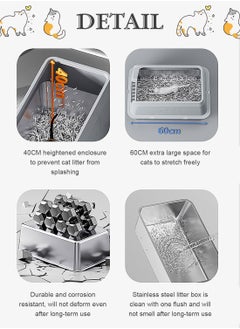 Kidle Large Stainless Steel Cat Litter Box with Litter Scoop Cat Toilet Cat Litter Tray High Wall Side Shell Non-Sticky Anti Splashing and Easy Clean  - Image 5